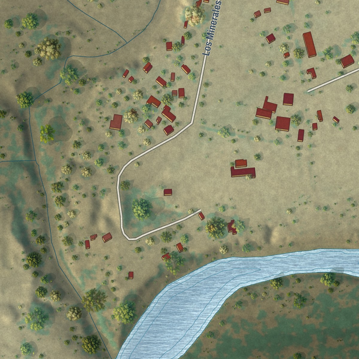 Second close-up of the map of Los Minerales, Texas print showing more streets and buildings