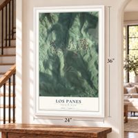 Los Panes, Puerto Rico map, 24 x 36 inch print in a white frame by a staircase