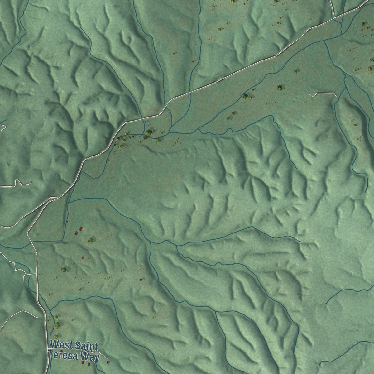Second close-up of the map of Lost City, Oklahoma print showing more streets and buildings