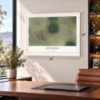 Lost Hills, California map, 18 x 24 inch print in a white frame in a home office