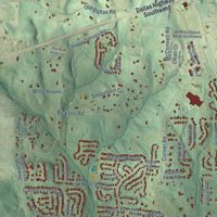 Second close-up of the map of Lost Mountain, Georgia print showing more streets and buildings