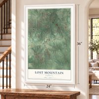 Lost Mountain, Georgia map, 24 x 36 inch print in a white frame by a staircase