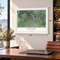 Lost Nation, Illinois map, 18 x 24 inch print in a white frame in a home office
