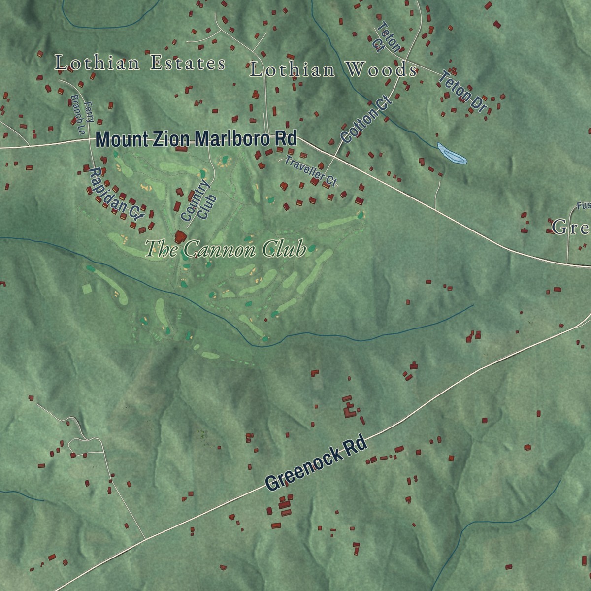 Second close-up of the map of Lothian, Maryland print showing more streets and buildings