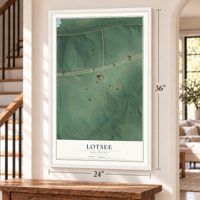 Lotsee, Oklahoma map, 24 x 36 inch print in a white frame by a staircase
