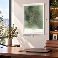 Lott, Texas map, 18 x 24 inch print in a white frame in a home office