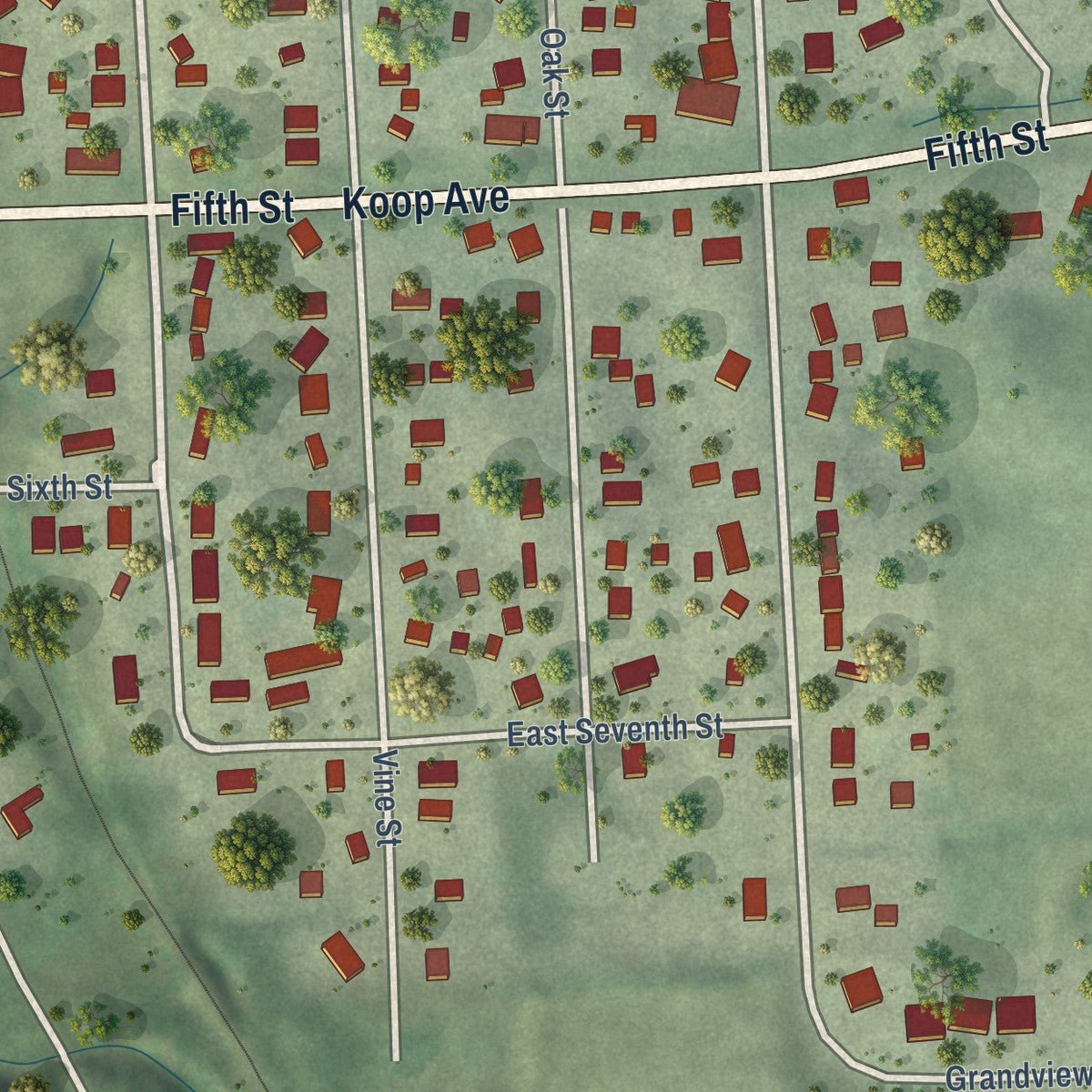 Second close-up of the map of Louisville, Nebraska print showing more streets and buildings