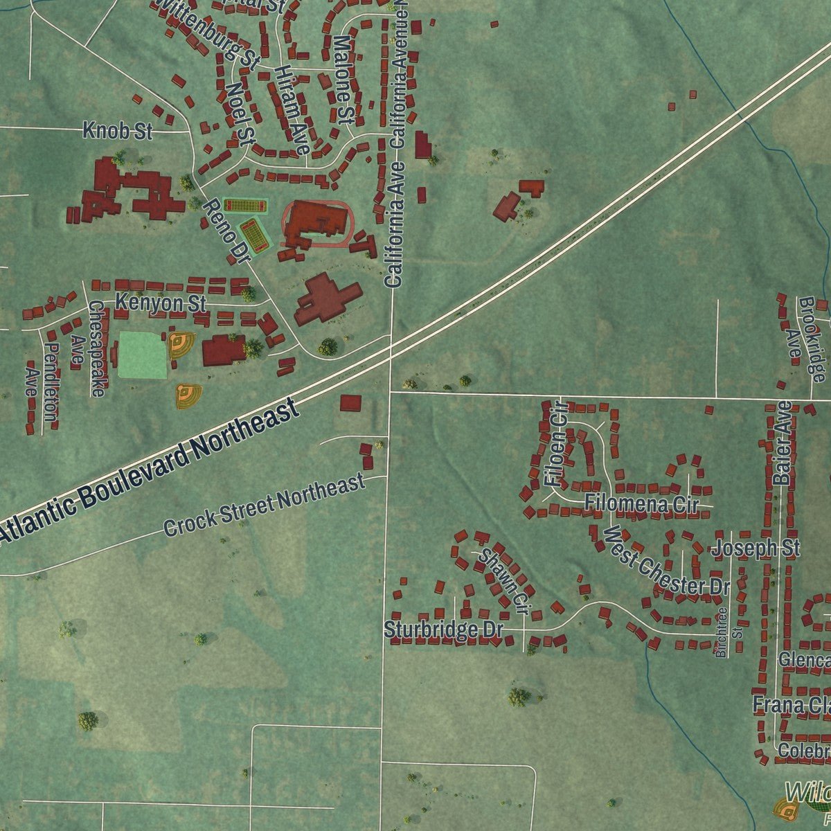 Second close-up of the map of Louisville, Ohio print showing more streets and buildings