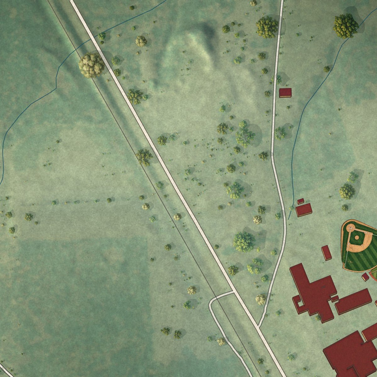 Second close-up of the map of Lovelady, Texas print showing more streets and buildings