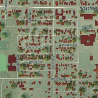 Second close-up of the map of Lovell, Wyoming print showing more streets and buildings