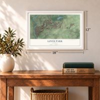 Loves Park, Illinois map, 12 x 18 inch print in a white frame in an entryway