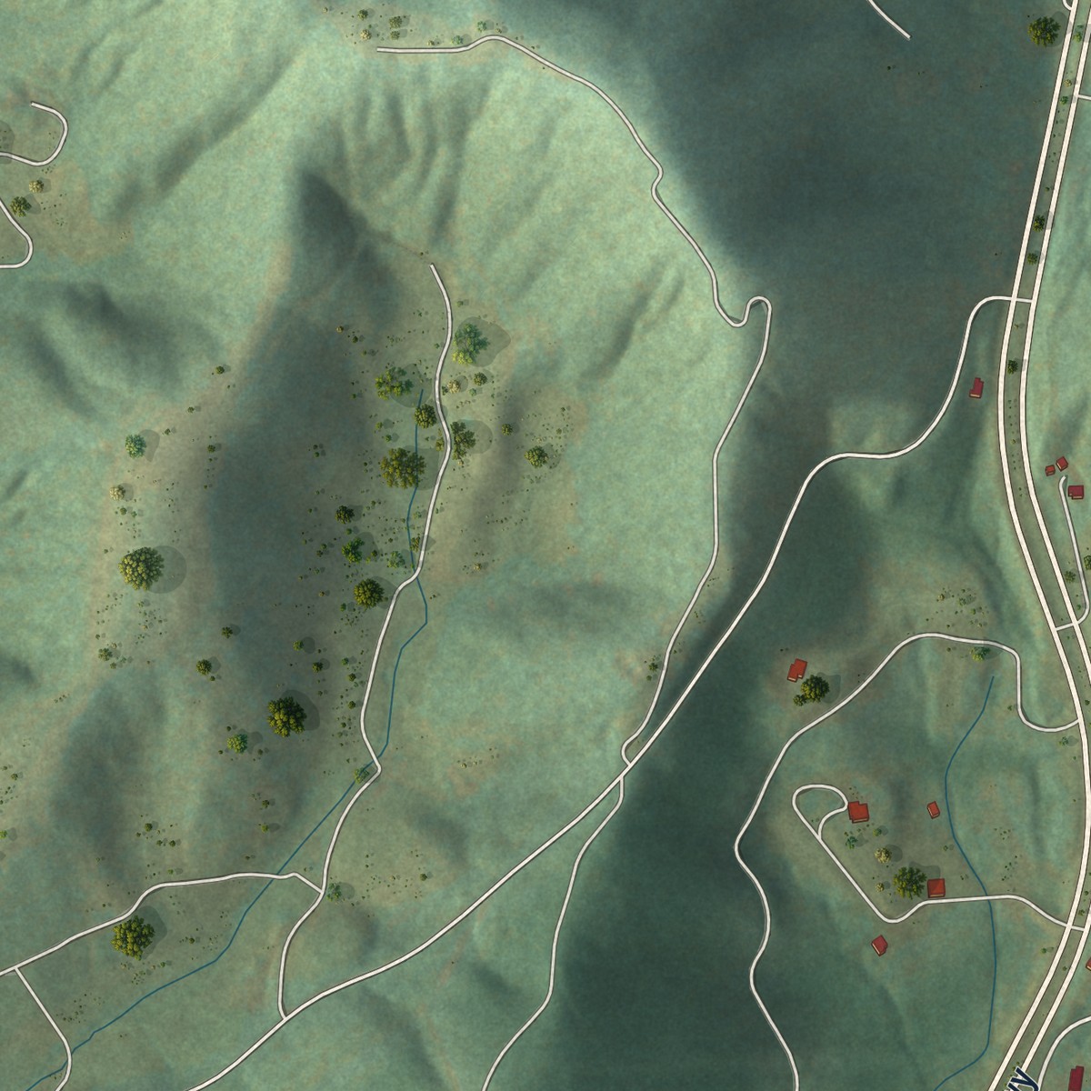 Second close-up of the map of Lovingston, Virginia print showing more streets and buildings