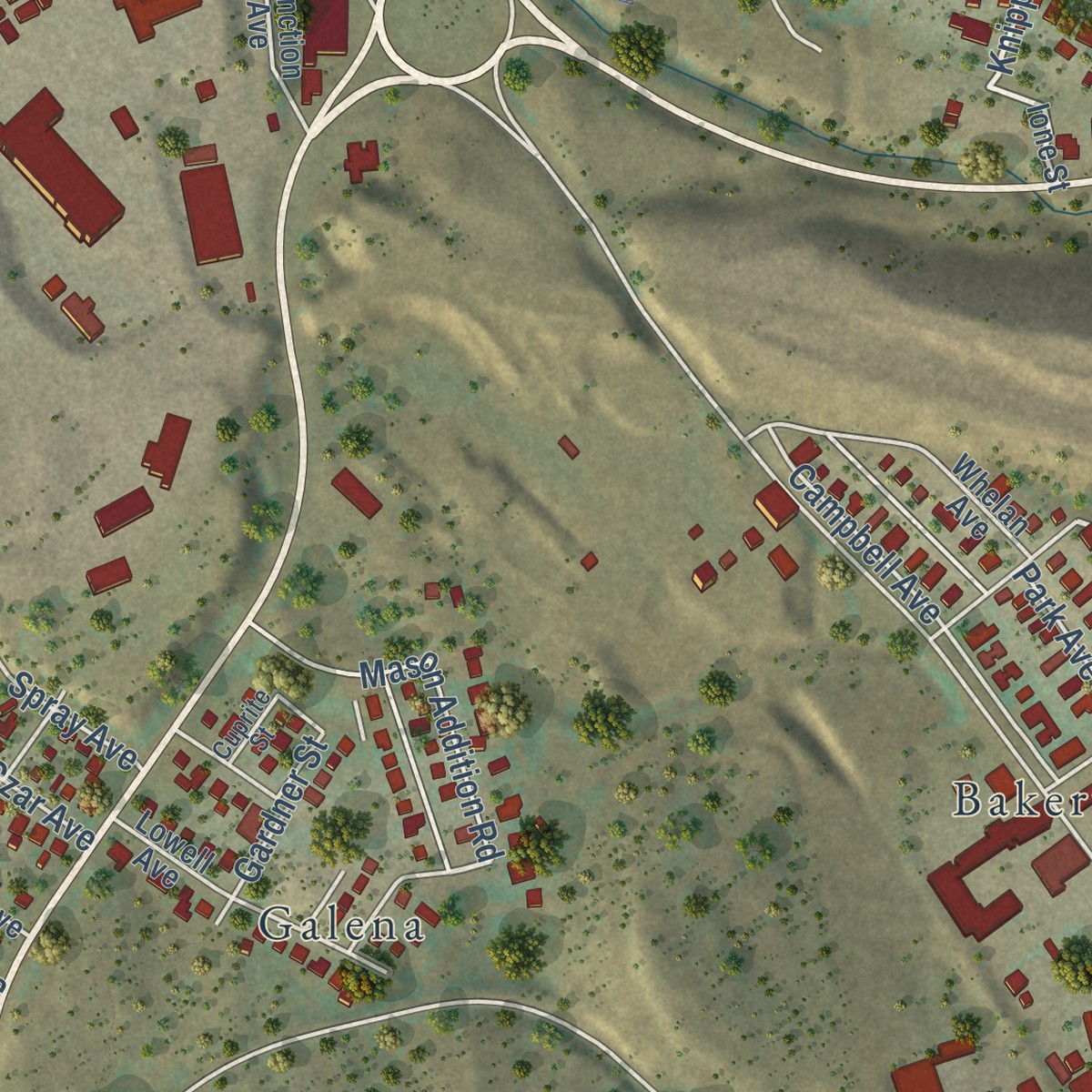 Second close-up of the map of Lowell, Arizona print showing more streets and buildings