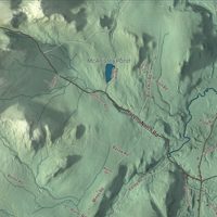 Close-up of the map of Lowell, Vermont print showing terrain and local geography