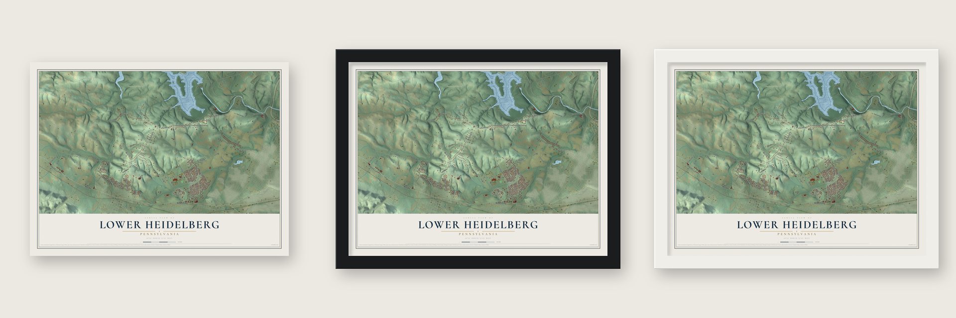 Lower Heidelberg, Pennsylvania map unframed, in a black wood frame and in a white wood frame