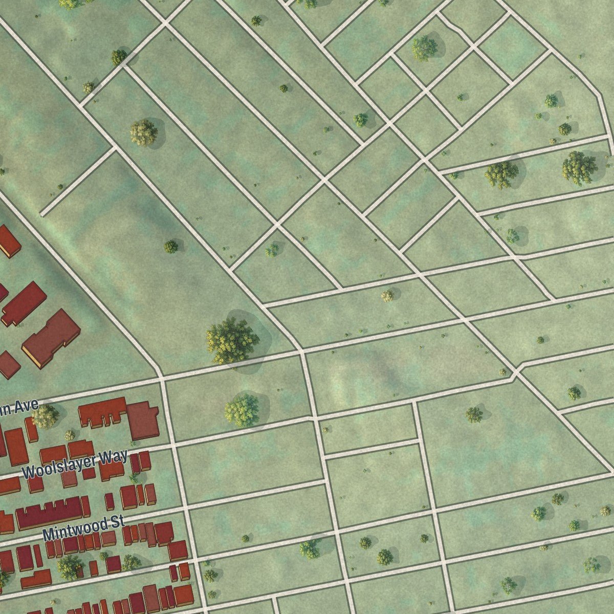 Second close-up of the map of Lower Lawrenceville, Pennsylvania print showing more streets and buildings
