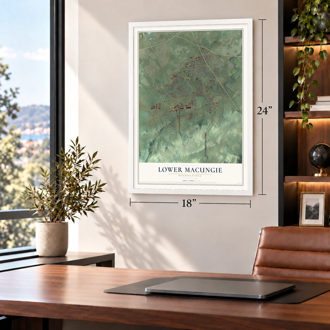 Lower Macungie, Pennsylvania map, 18 x 24 inch print in a white frame in a home office