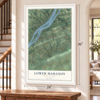 Lower Mahanoy, Pennsylvania map, 24 x 36 inch print in a white frame by a staircase
