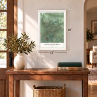 Lower Pottsgrove, Pennsylvania map, 12 x 18 inch print in a white frame in an entryway