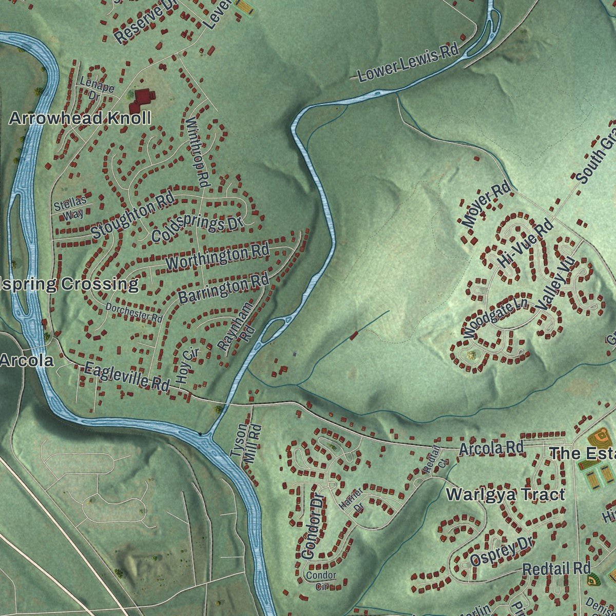 Second close-up of the map of Lower Providence, Pennsylvania print showing more streets and buildings