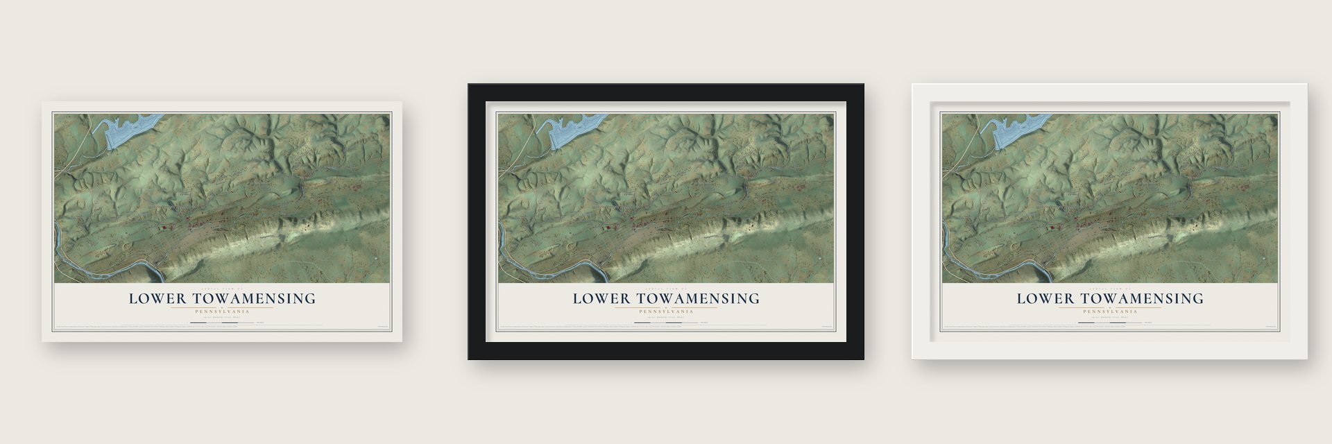Lower Towamensing, Pennsylvania map unframed, in a black wood frame and in a white wood frame