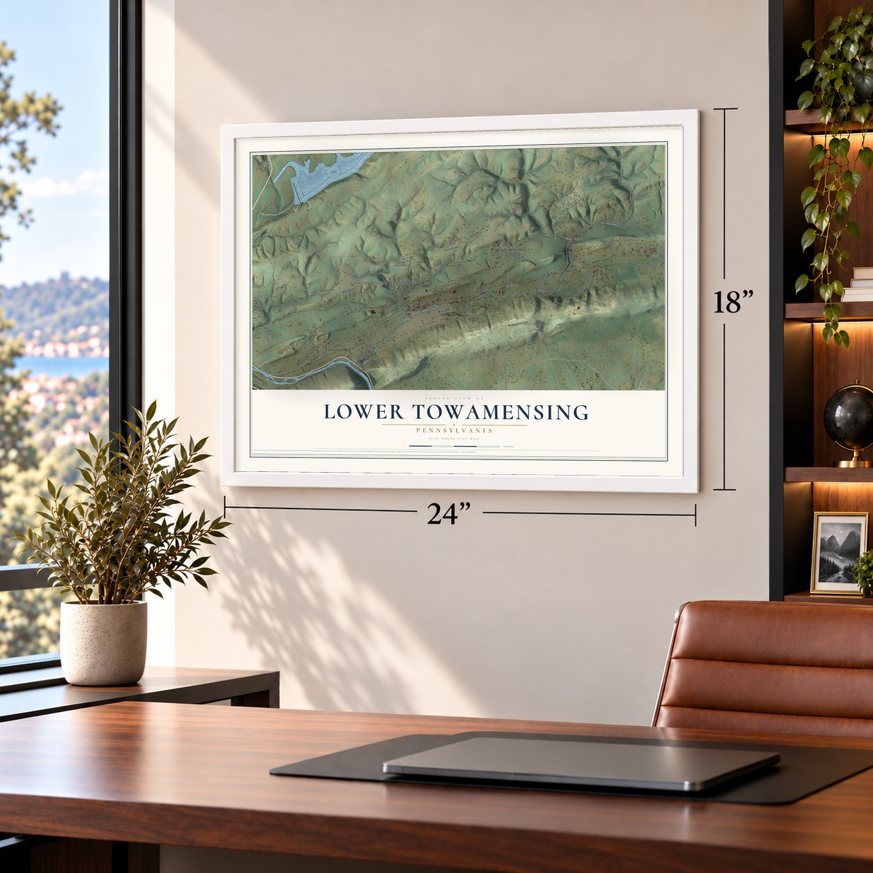 Lower Towamensing, Pennsylvania map, 18 x 24 inch print in a white frame in a home office