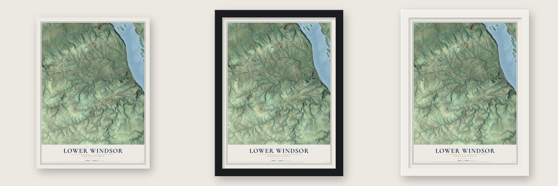 Lower Windsor, Pennsylvania map unframed, in a black wood frame and in a white wood frame