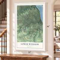 Lower Windsor, Pennsylvania map, 24 x 36 inch print in a white frame by a staircase