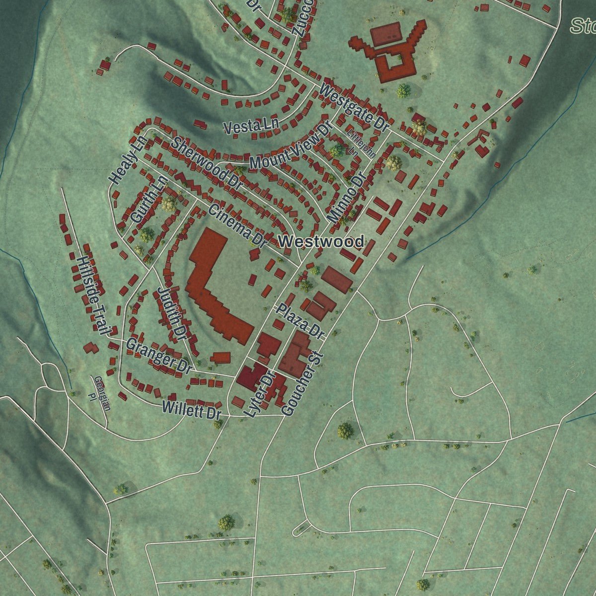 Second close-up of the map of Lower Yoder, Pennsylvania print showing more streets and buildings