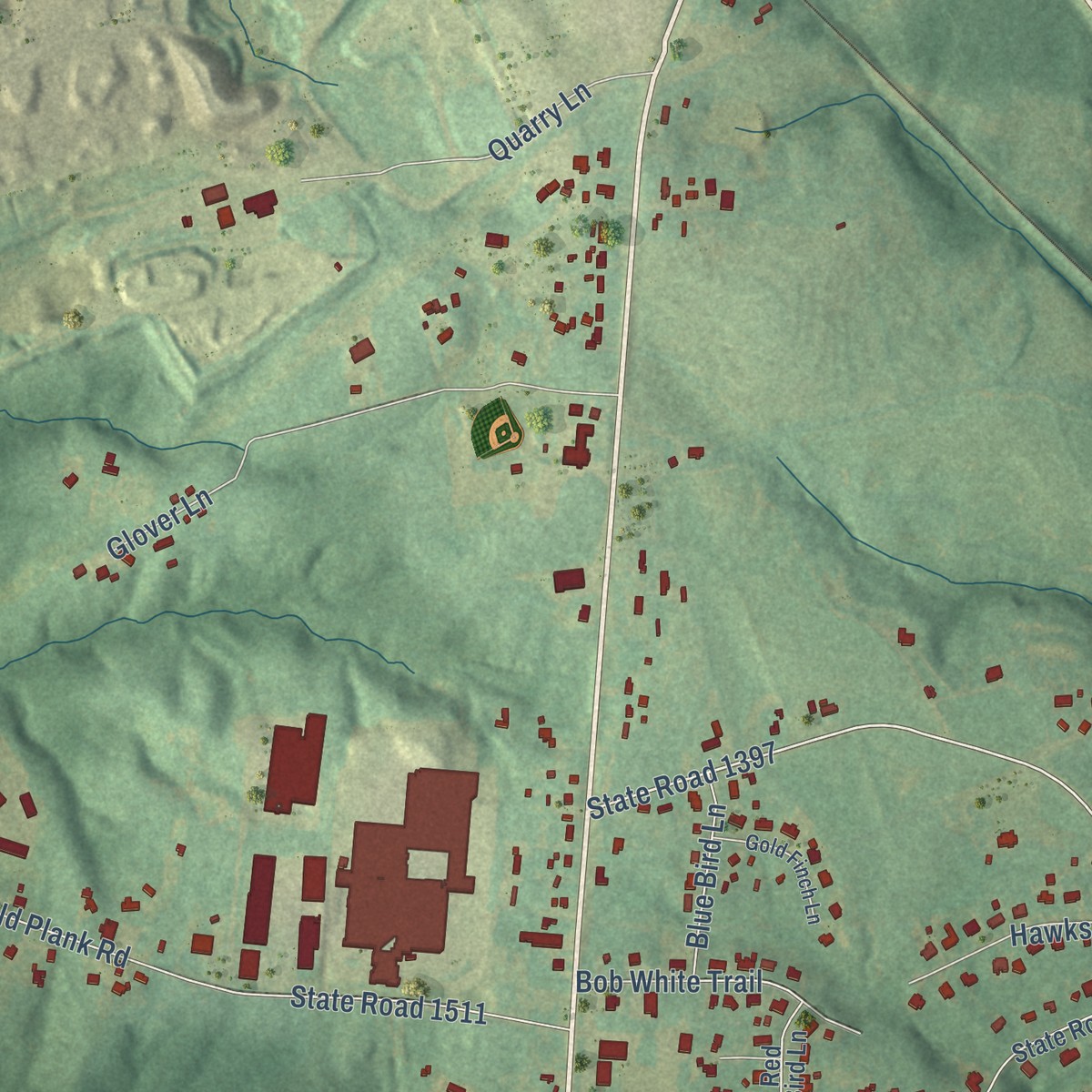 Second close-up of the map of Lowesville, North Carolina print showing more streets and buildings