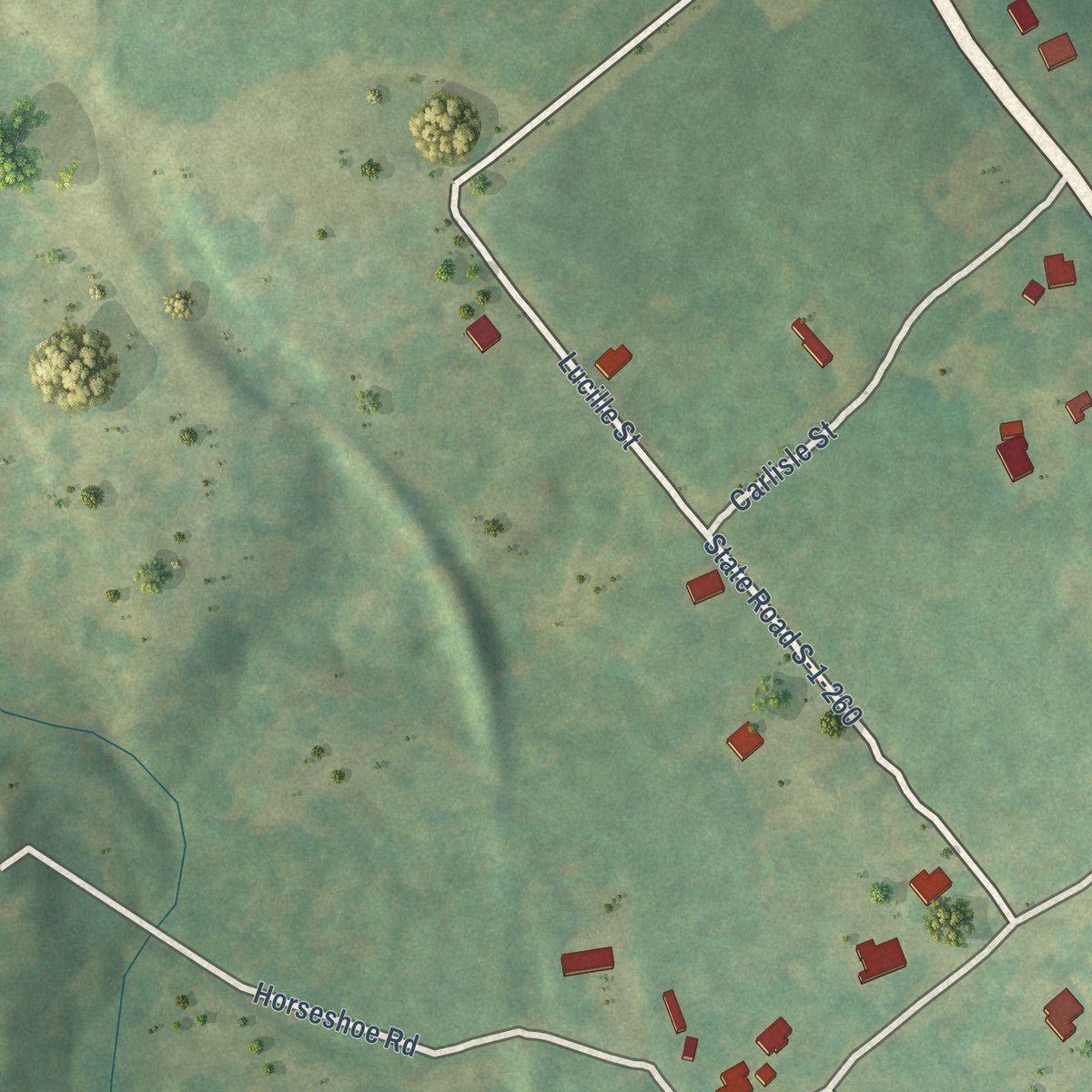 Second close-up of the map of Lowndesville, South Carolina print showing more streets and buildings