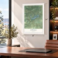 Lowville, Wisconsin map, 18 x 24 inch print in a white frame in a home office
