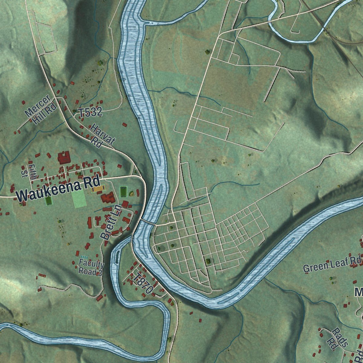Second close-up of the map of Loyalhanna, Pennsylvania print showing more streets and buildings