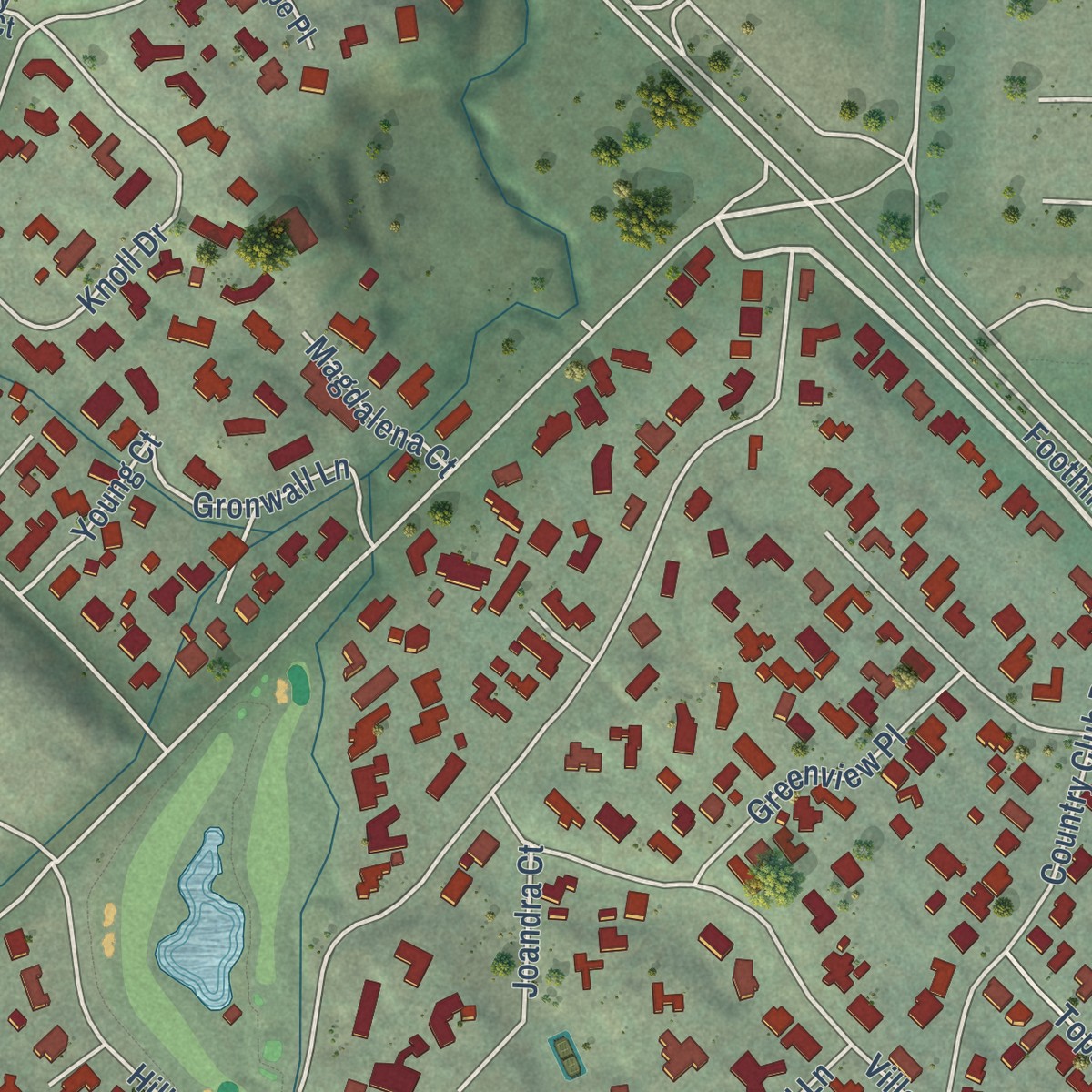 Second close-up of the map of Loyola, California print showing more streets and buildings