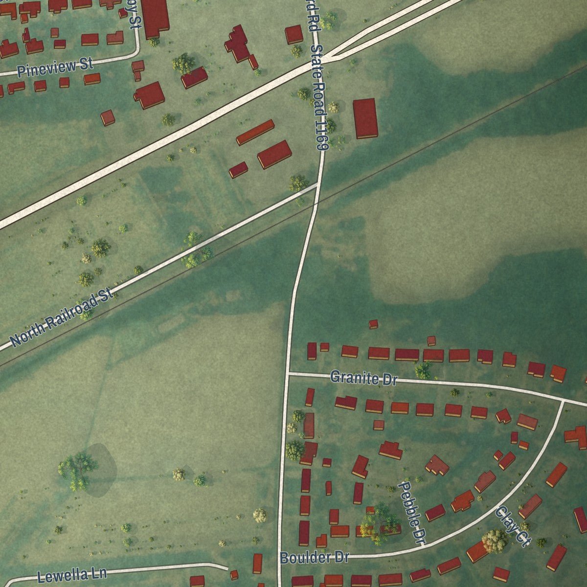 Second close-up of the map of Lucama, North Carolina print showing more streets and buildings