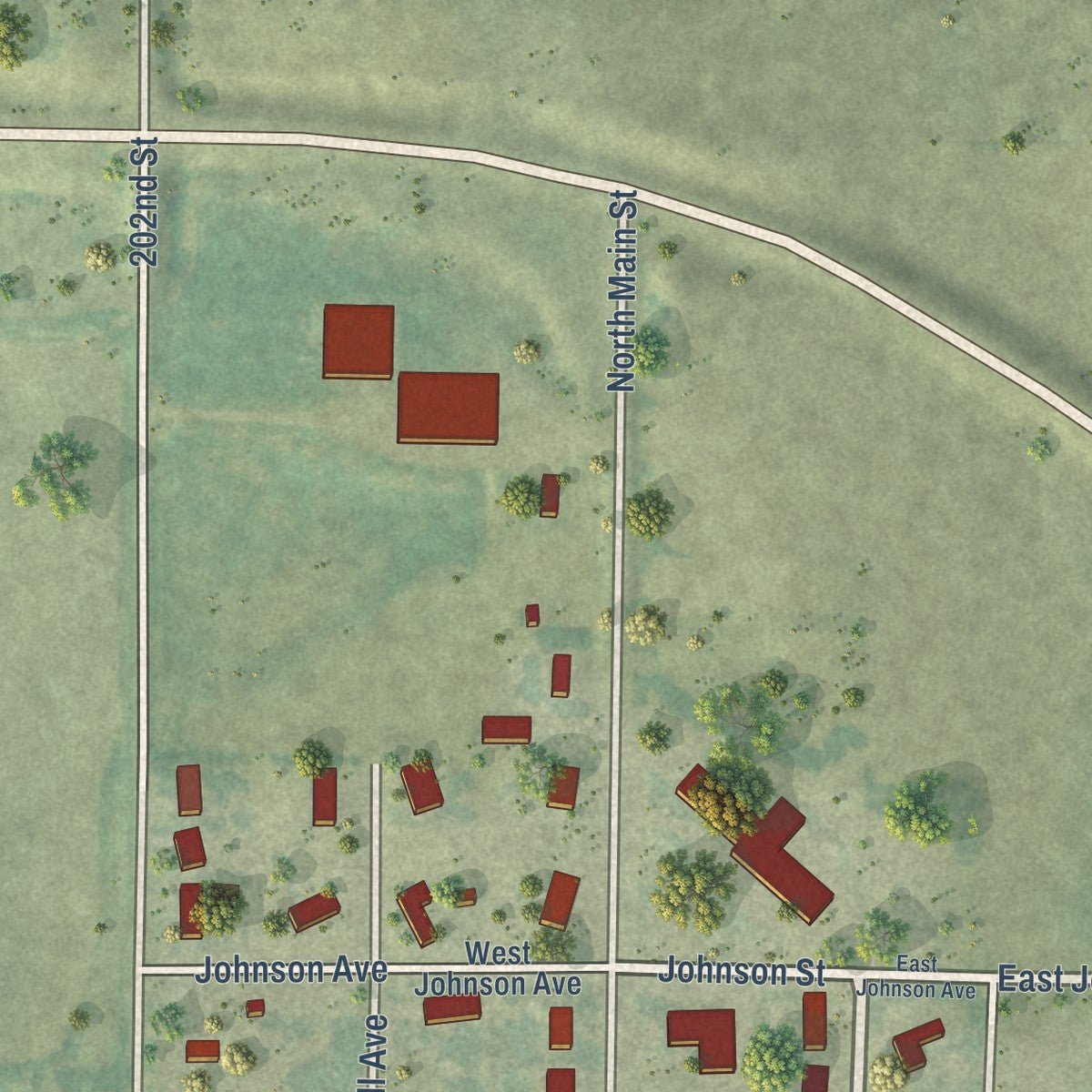 Second close-up of the map of Lucas, Kansas print showing more streets and buildings