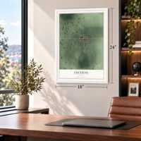 Lucerne, Indiana map, 18 x 24 inch print in a white frame in a home office