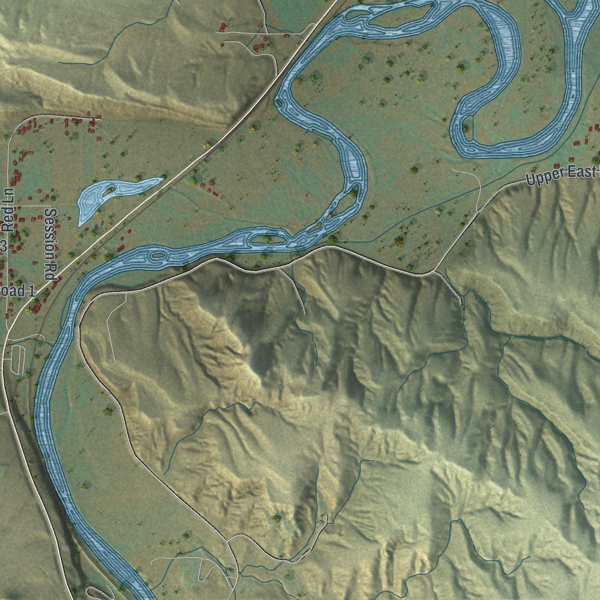 Second close-up of the map of Lucerne, Wyoming print showing more streets and buildings