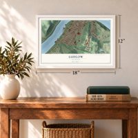 Ludlow, Kentucky map, 12 x 18 inch print in a white frame in an entryway