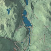 Close-up of the map of Ludlow, Vermont print showing terrain and local geography