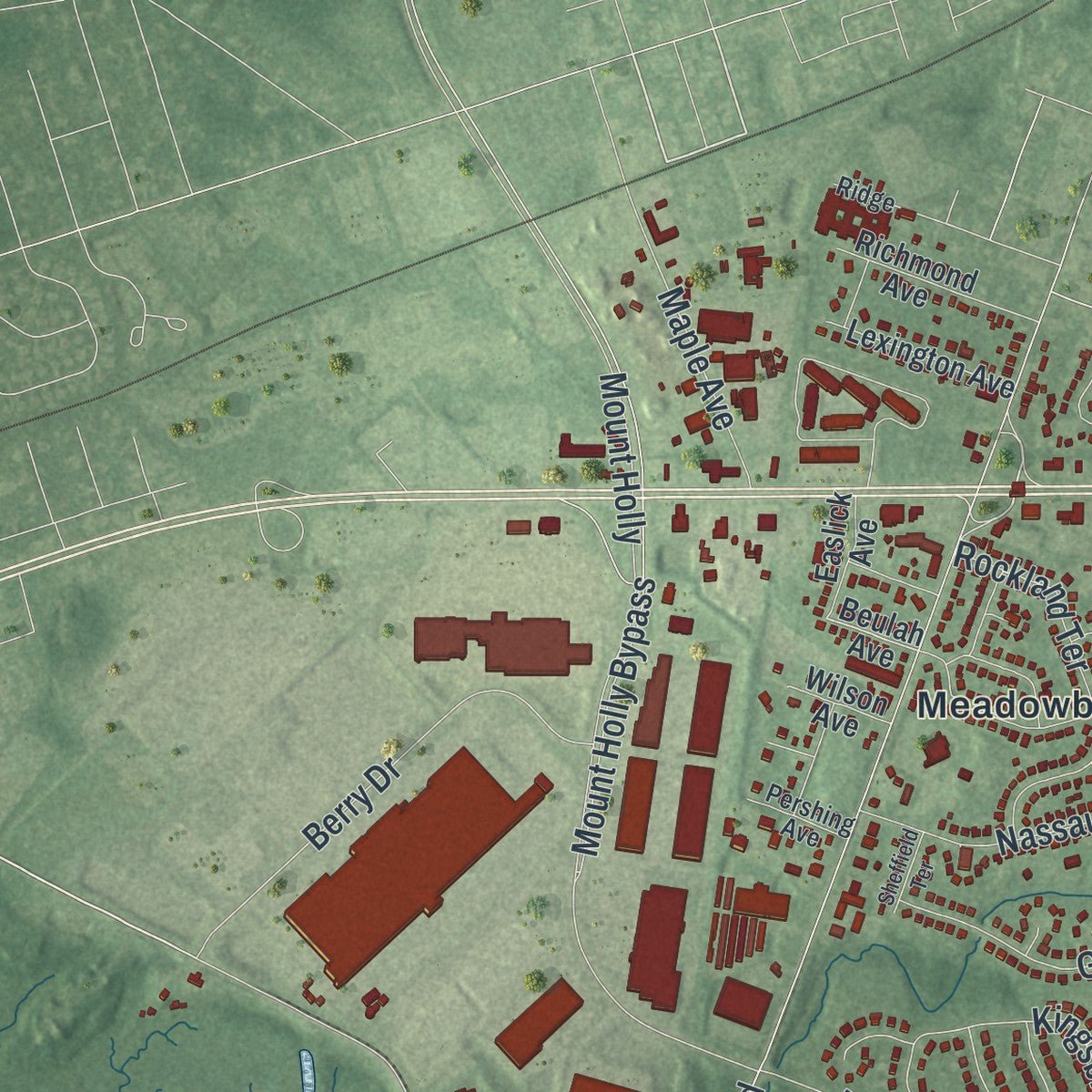 Second close-up of the map of Lumberton, New Jersey print showing more streets and buildings