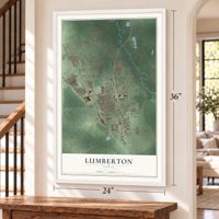 Lumberton, Texas map, 24 x 36 inch print in a white frame by a staircase