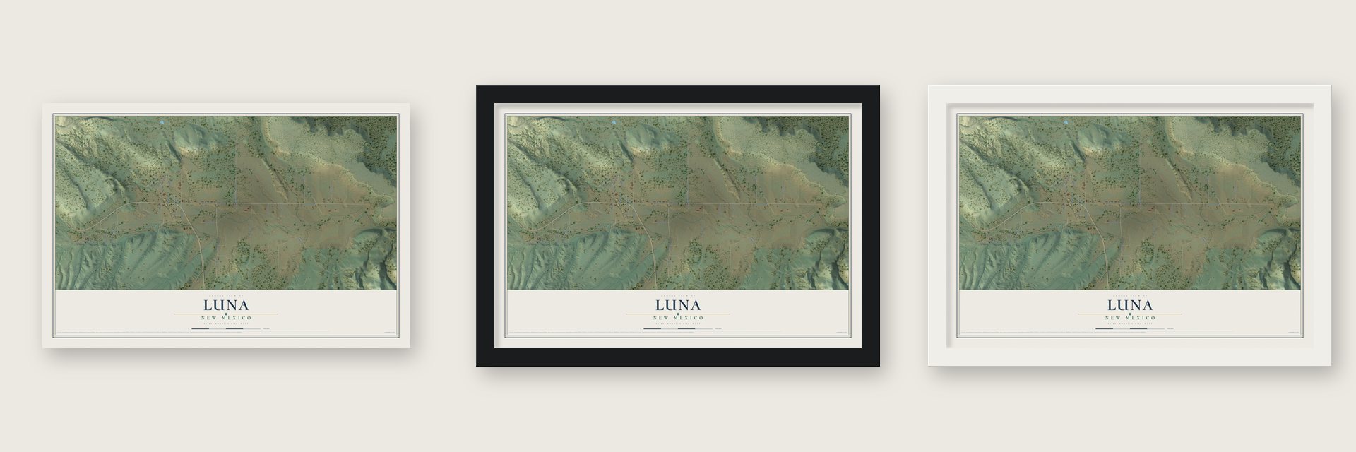 Luna, New Mexico map unframed, in a black wood frame and in a white wood frame
