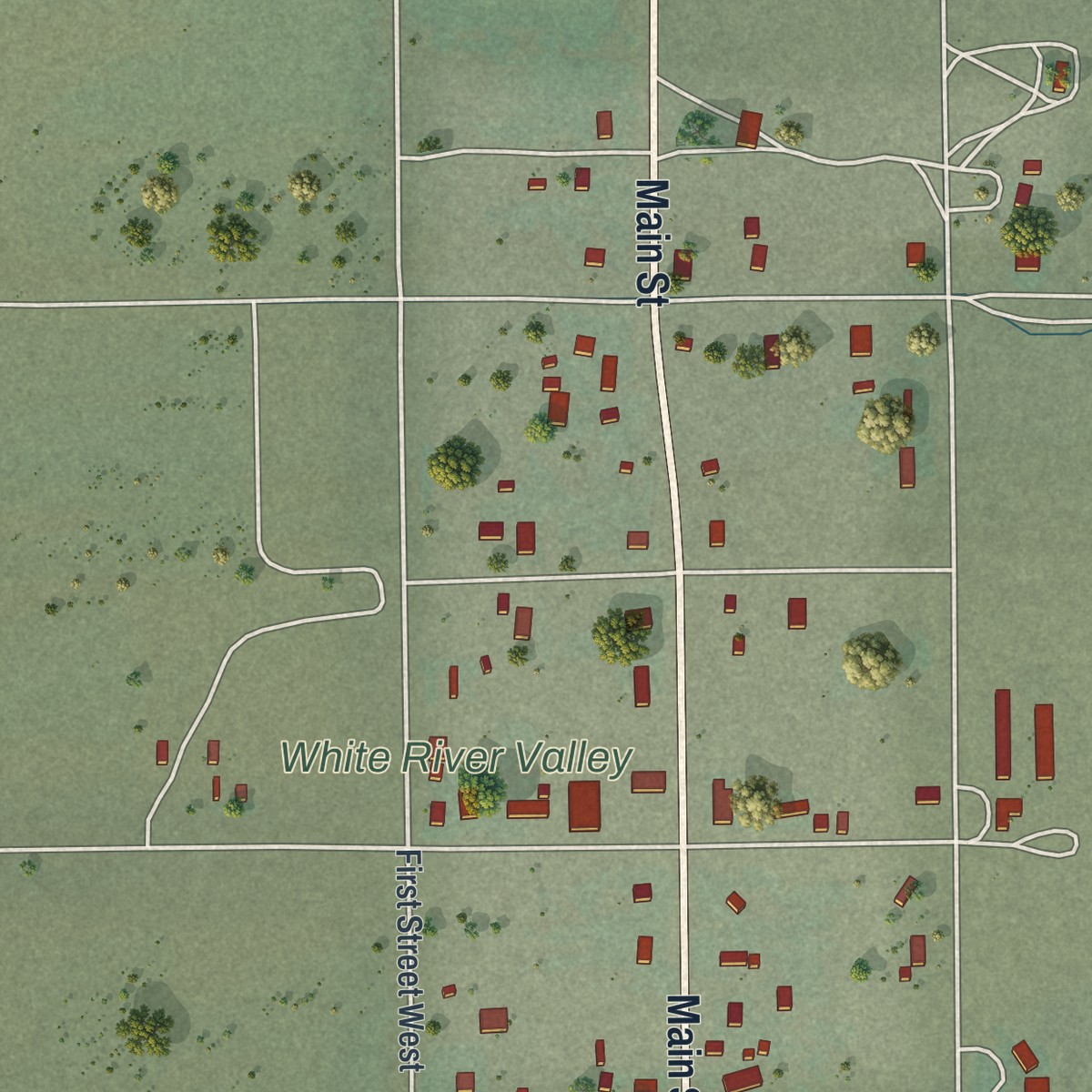 Second close-up of the map of Lund, Nevada print showing more streets and buildings