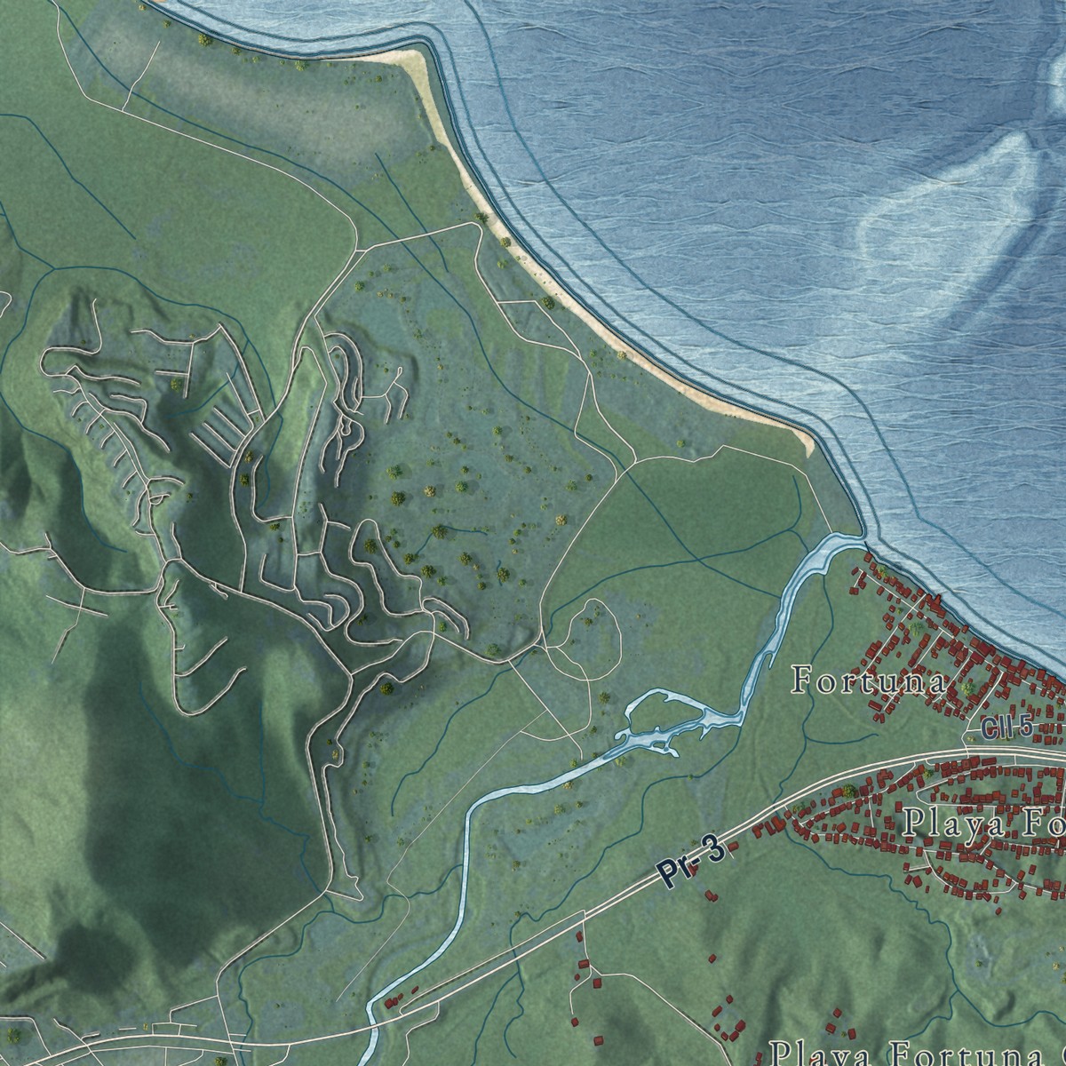 Second close-up of the map of Luquillo, Puerto Rico print showing more streets and buildings