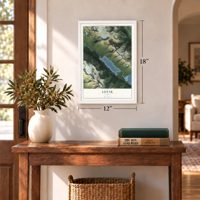 Lutak, Alaska map, 12 x 18 inch print in a white frame in an entryway