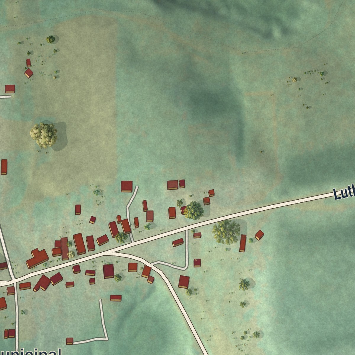 Second close-up of the map of Luthersburg, Pennsylvania print showing more streets and buildings