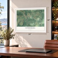 Luthersburg, Pennsylvania map, 18 x 24 inch print in a white frame in a home office