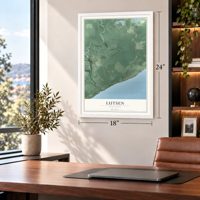 Lutsen, Minnesota map, 18 x 24 inch print in a white frame in a home office