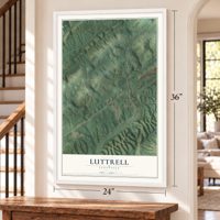 Luttrell, Tennessee map, 24 x 36 inch print in a white frame by a staircase